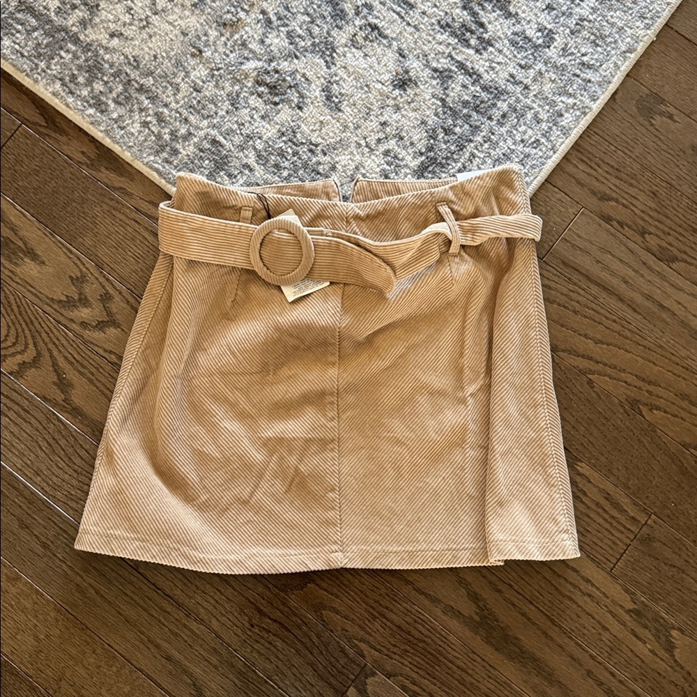 Corduroy Mini Skirt with Belt - Tan - Picture 4 of 5